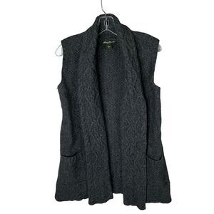 Eddie Bauer Womens M Sleeveless Open Front Chunky Cable Knit Wool Cardigan Vest